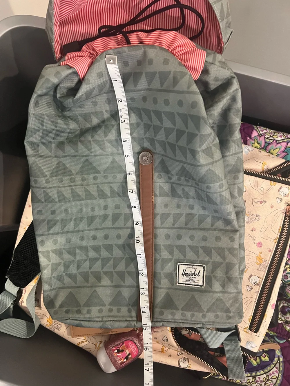 Herschel Supply Company Geometric Sage Green Rolltop Backpack with Brown Strap